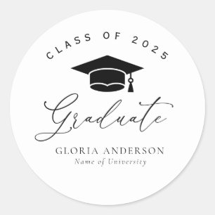 black and white graduation classic round sticker