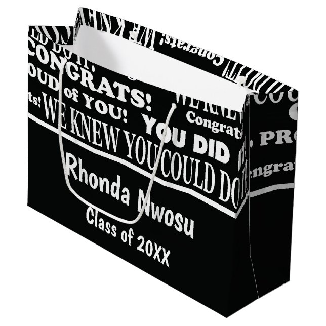 Black and White Graduation  Large Gift Bag (Front Angled)