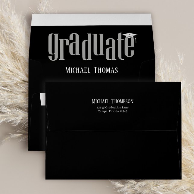 Black and White Graduation Personalized Envelope (Graduation envelope with fun and creative typography script. )