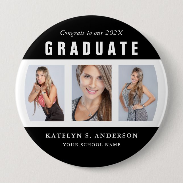 Black and White Graduation Photo Collage Custom Bu 4 Inch Round Button (Front)
