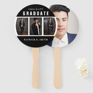 Black and White Graduation Photo Collage Hand Fan