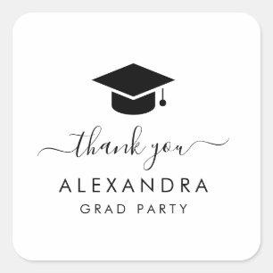 Black and White Graduation Thank You Square Sticker