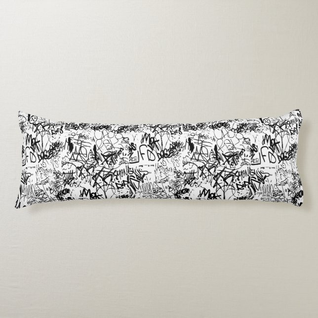 Black and White Graffiti Abstract Collage Body Pillow (Front)