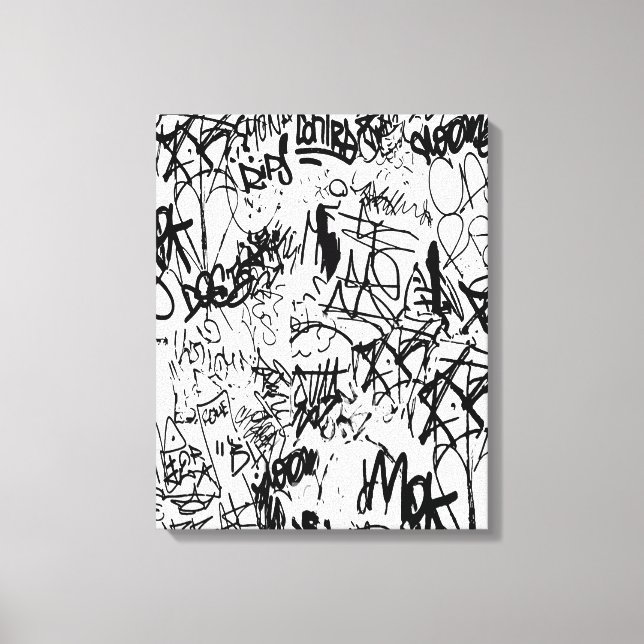 Black and White Graffiti Abstract Collage Canvas Print (Front)