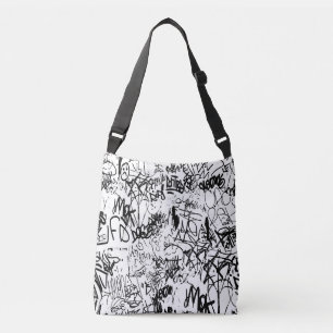 Black and White Graffiti Abstract Collage Crossbody Bag