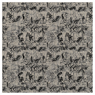 Black and White Graffiti Abstract Collage Fabric