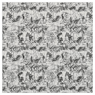 Black and White Graffiti Abstract Collage Fabric
