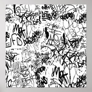 Black and White Graffiti Abstract Collage Poster