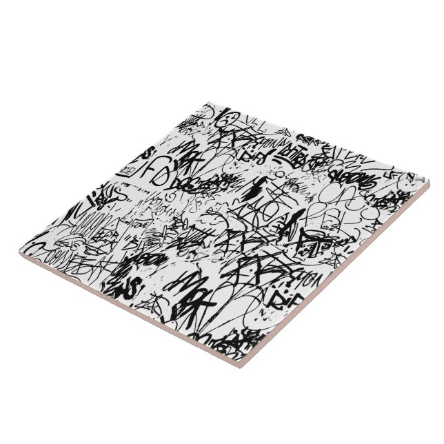 Black and White Graffiti Abstract Collage Tile (Side)