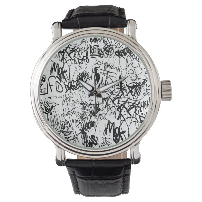 Black and White Graffiti Abstract Collage Watch (Front)