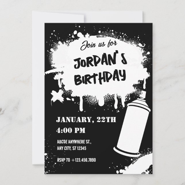 black and white Grafitti  Invitation (Front)