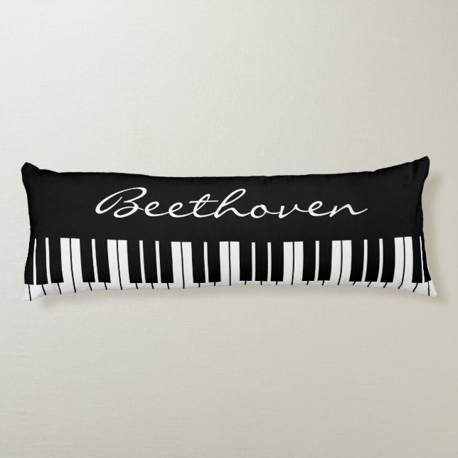 Black and white grand piano keys custom name body pillow (Back)