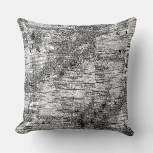 Black and White Graphic Birch Tree Bark Rustic Throw Pillow