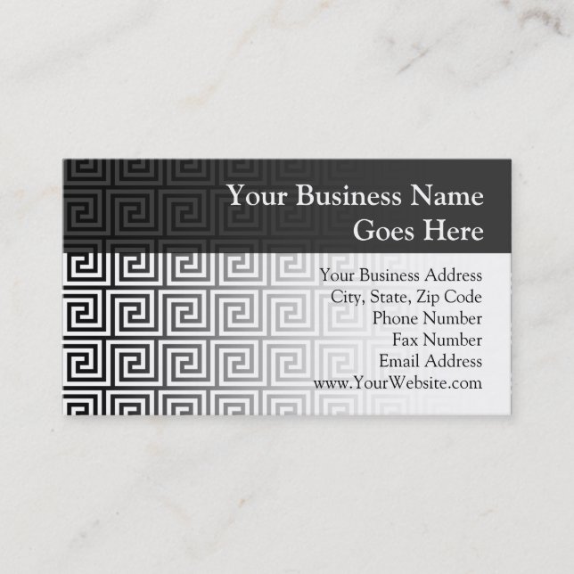 Black and White Graphic Greek Key Pattern Business Card (Front)