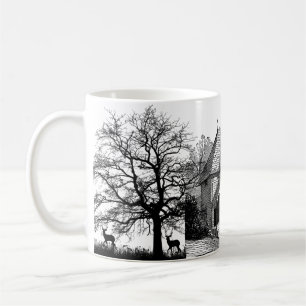 Black and White Graphic House and Trees Mug