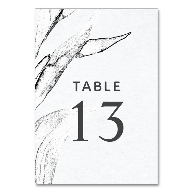 Black and White Graphic Leafage Wedding Table Number (Front)
