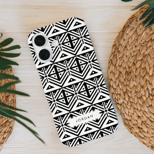 Black and White Graphic Tribal Pattern iPhone 16 Case