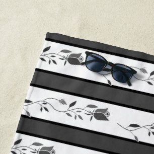 Black and white gray vintage striped with roses  beach towel