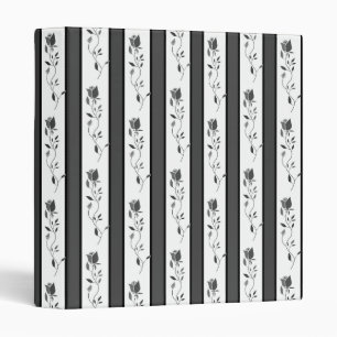 Black and white gray vintage striped with roses binder