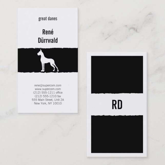 Black and White Great Dane Cropped Business Card (Front/Back)