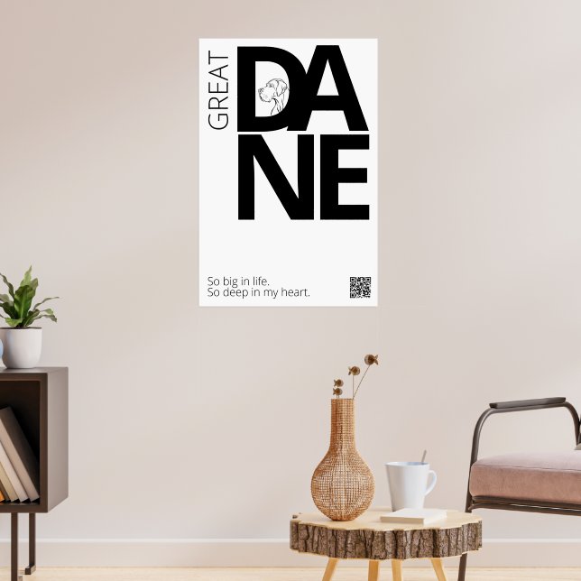 Black and White Great Dane Minimal  Poster (Living Room 3)