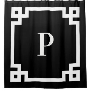 Black and White Greek Key Bold Border Monogram