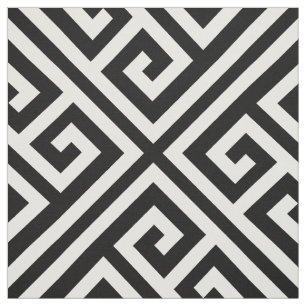 Black and White Greek Key Large Scale Fabric