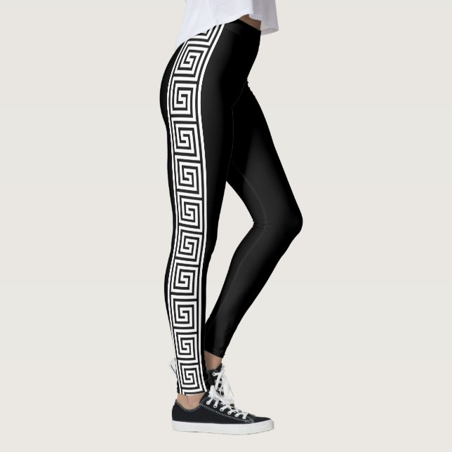 Black and white Greek key meander pattern leggings (Right)