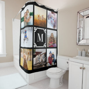 Black and White Greek Key Monogram 8 Photo Collage