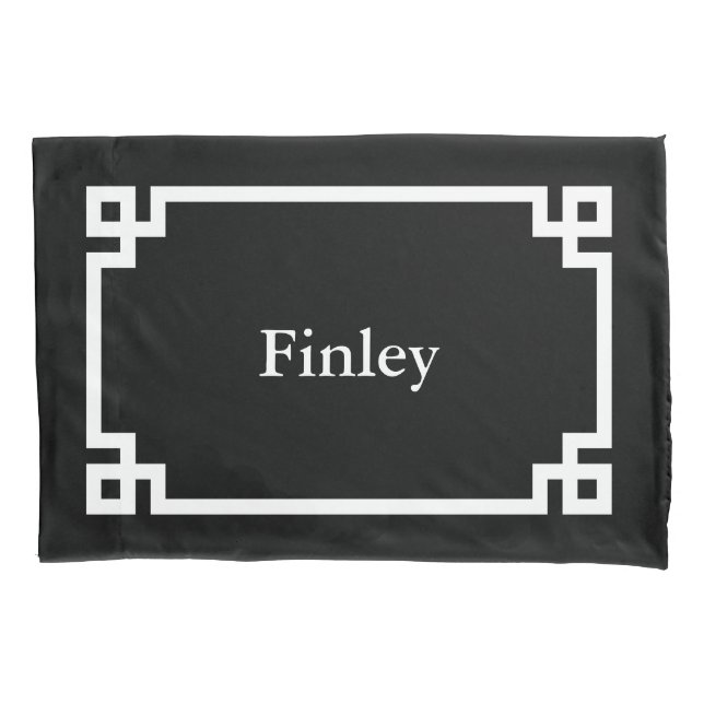 Black and White Greek Key Monogram Standard Pillowcase (Front)