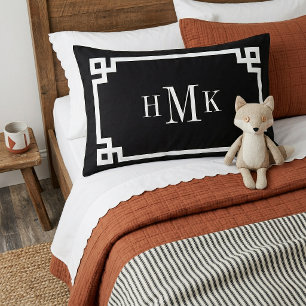 Black and White Greek Key Monogram Standard Pillowcase