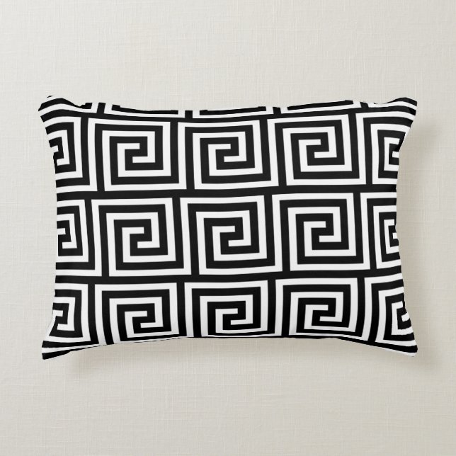 Black and White Greek Key Pattern Accent Pillow (Front)