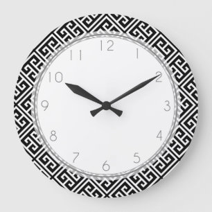 Black and White Greek Key Pattern Large Clock