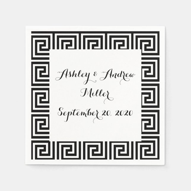 Black and White Greek Key Pattern Napkin (Front)