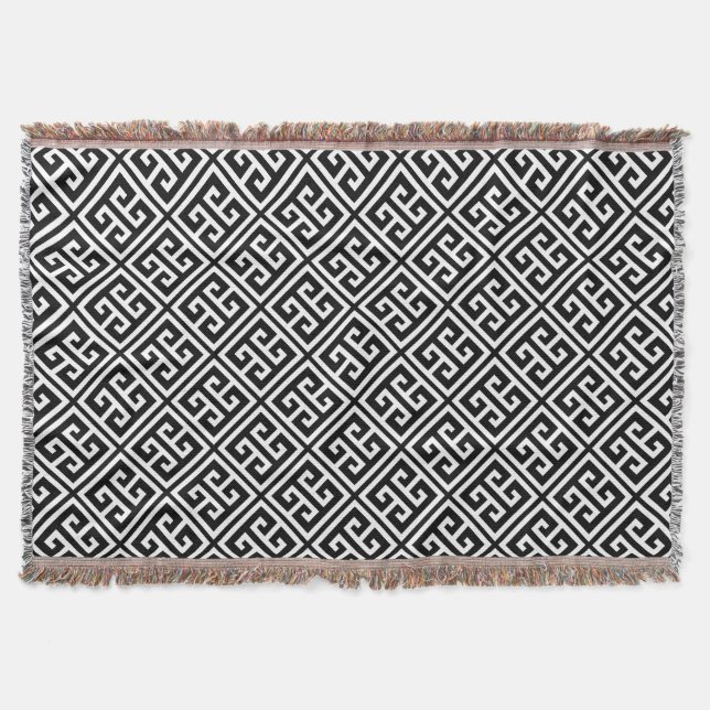 Black and White Greek Key Pattern Throw Blanket (Front)