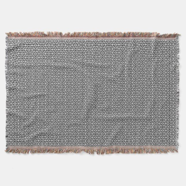 Black and White Greek Key Pattern Throw Blanket (Front)