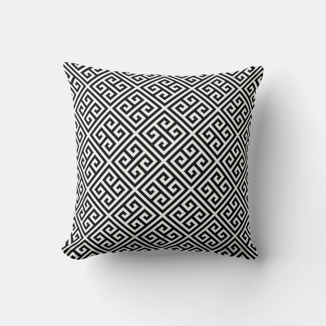 Black and White Greek Key Pattern Throw Pillow (Front)