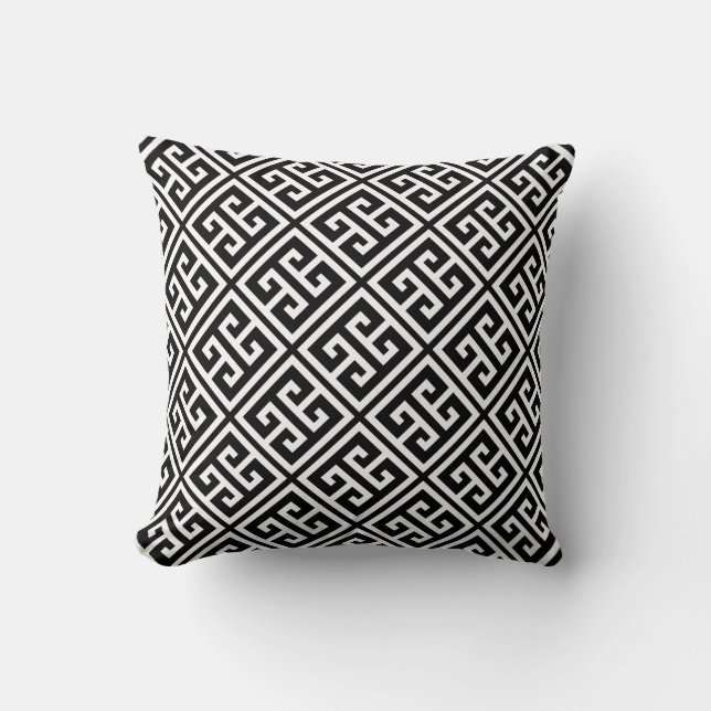 Black and White Greek Key Pattern Throw Pillow (Front)