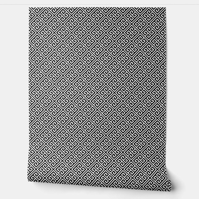 Black and White Greek Key Pattern Wallpaper (Unrolling)