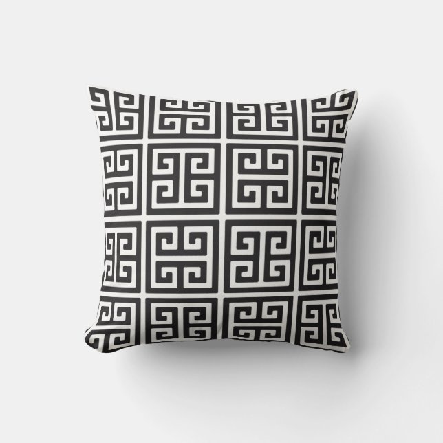 Black and White Greek Key Throw Pillow (Front)