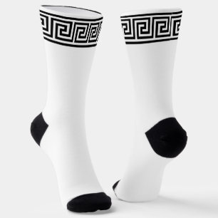 Black and White Greek Pattern Crew Socks