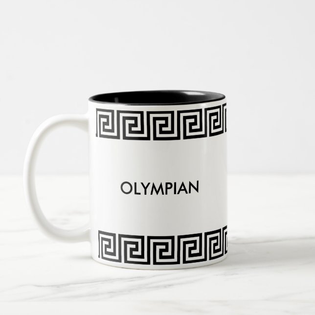 Black and White Greek Pattern Personalized Two-Tone Coffee Mug (Left)