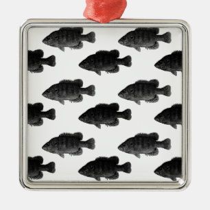 Black and White Green Sunfish Metal Ornament