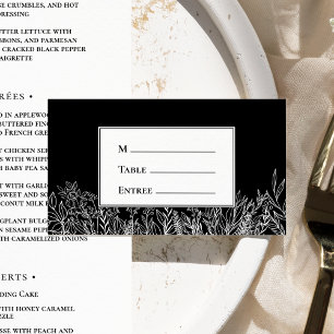 Black and White Greenery Entree Choice Flat Place Card