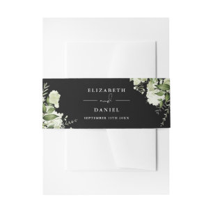 Black And White Greenery Floral Wedding Invitation Belly Band