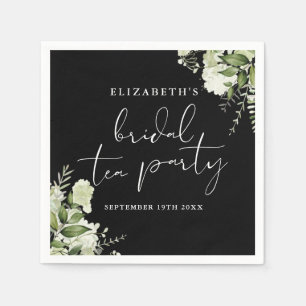 Black And White Greenery Script Bridal Tea Party Napkin