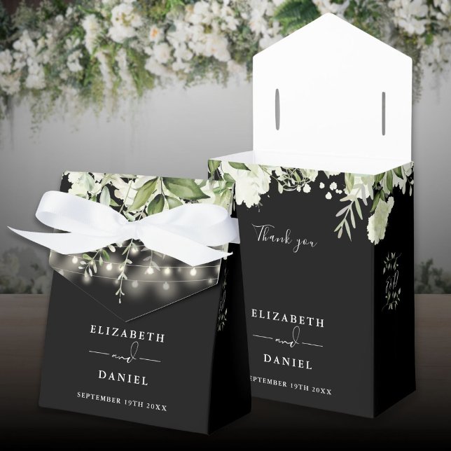 Black And White Greenery String Lights Wedding Favor Box (Black And White Greenery String Lights Wedding Favor Boxes)