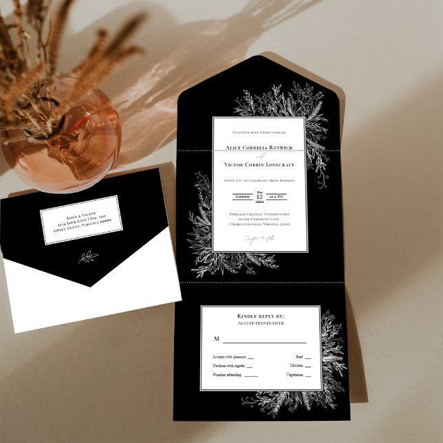 Black and White Greenery Wedding All In One Invitation (Creator Uploaded)