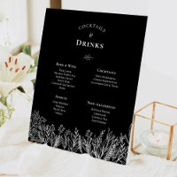 Black and White Greenery Wedding Drinks Menu