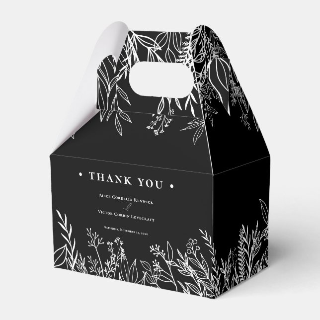 Black and White Greenery Wedding Favor Box (Front Side)